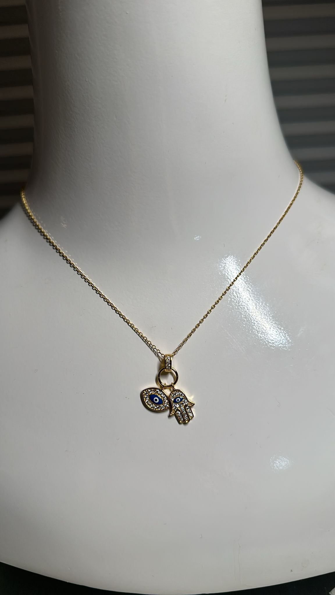 Evil Eye Hamsa Necklace, Sterling Silver