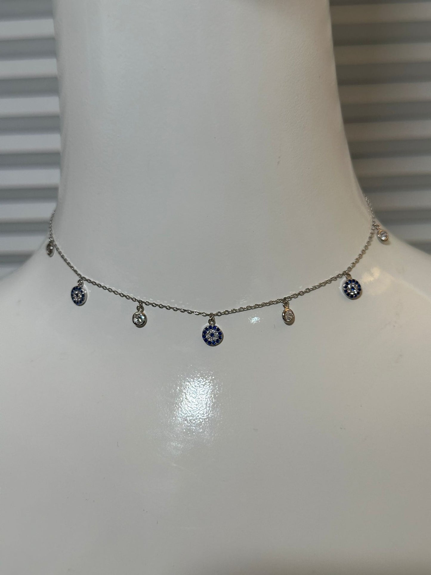 Evil Eye Choker Necklace, Sterling Silver