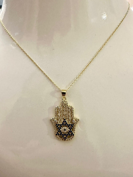 Hamsa hand golden necklace